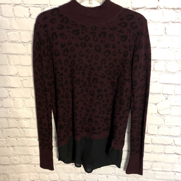 NWT Apt. 9 Burgundy Leopard Sweater With Black Hem - Picture 2 of 6